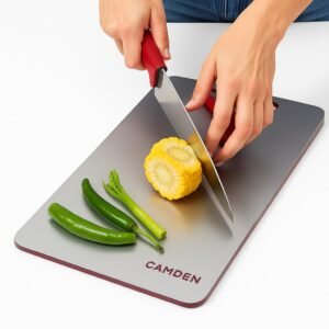 CAMDEN Stainless Steel Chopping Board - 35cm x 25cm | 1mm Thick Cutting Board for Vegetables, Fruits & Meat