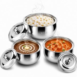 WDM Stainless Steel Casserole Set with Lid - 1500ML, 2500ML & 3500ML | Double Wall Insulated Hot Pot Serving Bowls