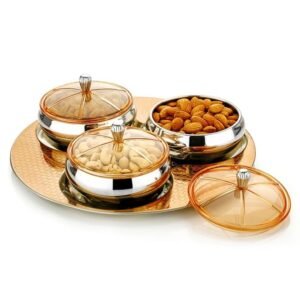 CAMDEN Festival Stylish Serving Bowl Set with Tray - Pack of 3 (Brown) | Snacks & Dry Fruit Bowls